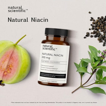 Vitamin B3 (Niacin) Supplement 200mg - from Organic Guava and Tulsi - 45 Capsules, 15-Day Supply - for Women and Men