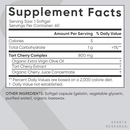 Sports Research Tart Cherry Capsules - Made from Montmorency Tart Cherries - Non-GMO & Gluten Free - 60 Liquid Softgels