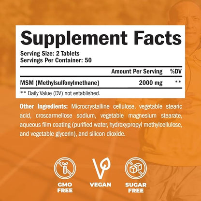 Glucosamine Chondroitin MSM Joint Support Supplement & High Potency MSM Supplement (2000mg per Serving) for Cartilage & Joint Health