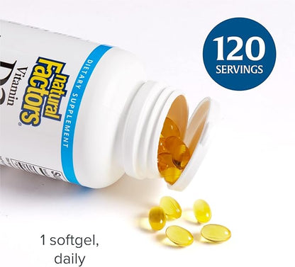 Natural Factors, Vitamin D3 2000 IU (50 mcg), Supports Strong Bones, Muscles and Immune Function, 120 Softgels