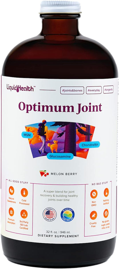 LIQUIDHEALTH Optimum Joint Support Supplement with Glucosamine, Chondroitin, MSM, Hyaluronic Acid - Triple Strength Liquid Vitamins, Gluten-Free, Dairy-Free, Soy-Free Joint Juice, Made in USA (32 oz)
