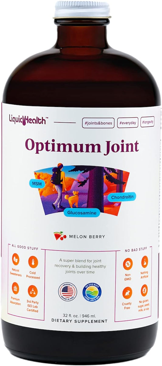 LIQUIDHEALTH Optimum Joint Support Supplement with Glucosamine, Chondroitin, MSM, Hyaluronic Acid - Triple Strength Liquid Vitamins, Gluten-Free, Dairy-Free, Soy-Free Joint Juice, Made in USA (32 oz)