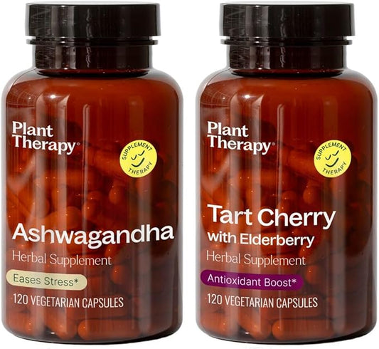Plant Therapy Ashwagandha & Tart Cherry with Elderberry Herbal Supplement Capsules
