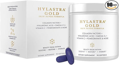Purity Products Hylastra Gold Softgels Collagen + Hyaluronic Acid + Beauty Boosting Powerhouse Ingredients - Increased Skin Hydration & Elasticity - Reduces Fine Lines & Wrinkles - 90 Softgels