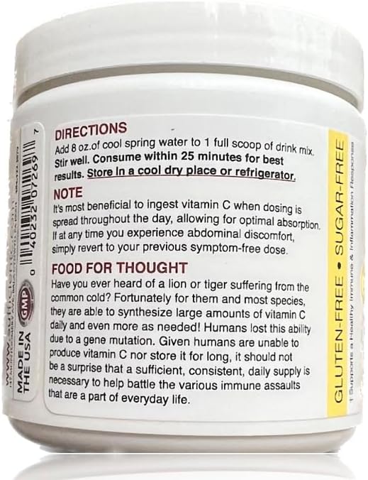 Sufficient-C High Dose Non-GMO Vitamin C Lemon Peach Immune-Ade Drink Mix, Convenient 125 Gram Size w/L-lysine, Bromelain & a Premium 96% Pure Green Tea Extract - Stomach Friendly, Adrenal Supportive