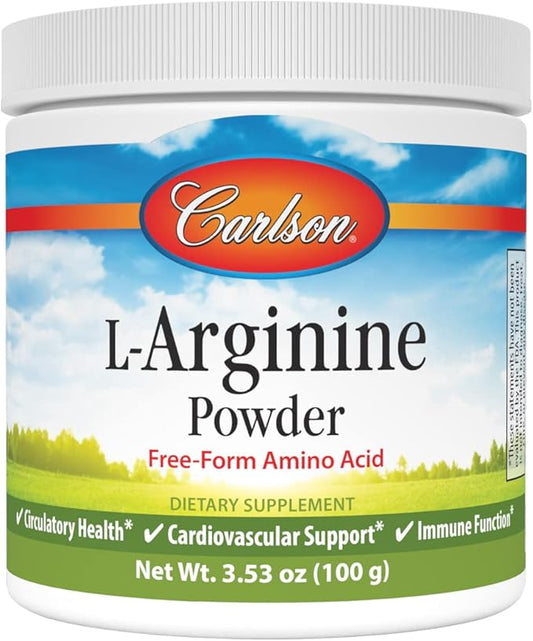Carlson - L-Arginine Powder, Free-Form Amino Acid, Circulatory Health, 3.53 oz (100 g)
