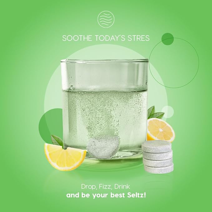 Seltz® Water-Activated Vitamins - Soothe Today´s Stress with L-Theanine, Magnesium, and Vitamin D3 – Natural Lemonade Flavor Dietary Supplement - 6 Packs x 15 Effervescent Tablets Each