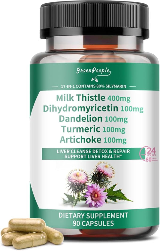 Liver Cleanse Detox & Repair - Strength Milk Thistle 30X Extract - Standardized and Concentrated 80% Silymarin w/Vitamin,95% curcuminoids & 17+Liver Health Nutrients to Revive & Thrive