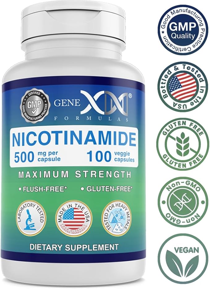 Genex Formulas Nicotinamide 500mg (3-Pack) Vitamin B3 Flush Free Niacin Capsules for Healthy Skin - Niacinamide Supplement Pills help Produce Keratin & Support Skin Cell Health & Energy (300 Capsules)
