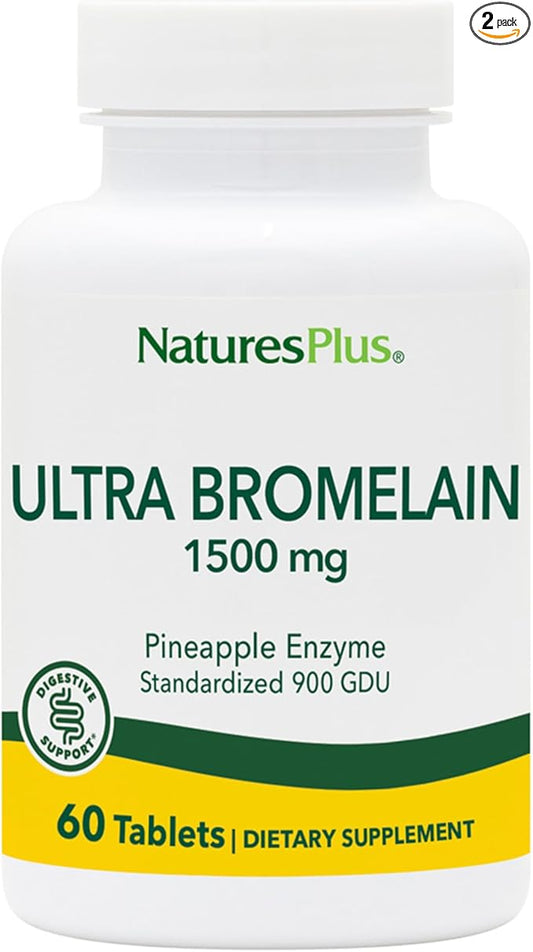 Natures Plus Ultra Bromelain 1500 mg - 60 Tablets, Pack of 2 - Supports Joints, Digestive Health & Overall Well-Being - Vegetarian, Gluten Free - 120 Total Servings
