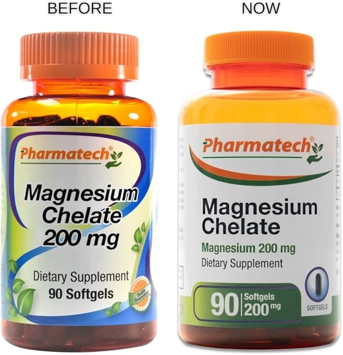 Magnesium Chelate 200 mg, Glycinate, High Absorption Magnesium, 100% Chelated, Better Sleep, Stress Relief, Improve Energy, for Women and Men, 90 Softgels, by Pharmatech ®