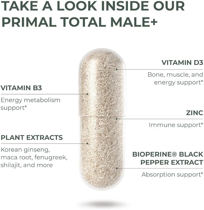 Primal Harvest 2 Pack, Primal Total Male Natural Tribulus Terrestris, Fenugreek, Korean Ginseng, Maca Root Horny Goat Weed for Men Booster, Max Boost 180 Capsules