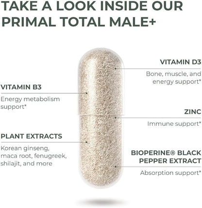 Primal Harvest 2 Pack, Primal Total Male Natural Tribulus Terrestris, Fenugreek, Korean Ginseng, Maca Root Horny Goat Weed for Men Booster, Max Boost 180 Capsules