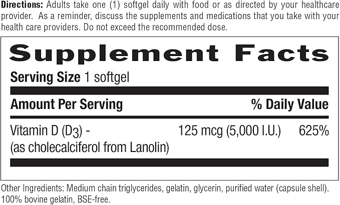Country Life Vitamin D3 5000 IU for Immune and Bone Health, Calcium Absorption, and Colon Health - Sustainable Source from Lanolin, Available in Various Strengths