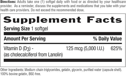 Country Life Vitamin D3 5000 IU for Immune and Bone Health, Calcium Absorption, and Colon Health - Sustainable Source from Lanolin, Available in Various Strengths