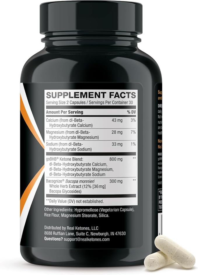 Brain Booster Supplement for Focus - Clinically Validated Nootropics Brain Support Supplement with Bacopa Monnieri Extract & Patented goBHB for Cognitive Support - 3rd Party Tested (30 Servings)
