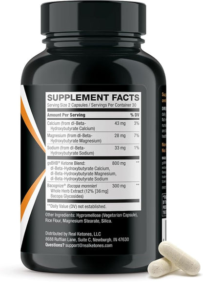 Brain Booster Supplement for Focus - Clinically Validated Nootropics Brain Support Supplement with Bacopa Monnieri Extract & Patented goBHB for Cognitive Support - 3rd Party Tested (30 Servings)