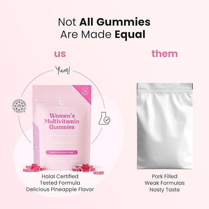 Halal Certified Women’s Multivitamin Gummies - Vegan, Easy Digestion, & High Absorption - Packed with Essential Nutrients, Omega-3, Folate & Biotin for Energy, Beauty, and Wellness - Tasty 30 ct Gummy