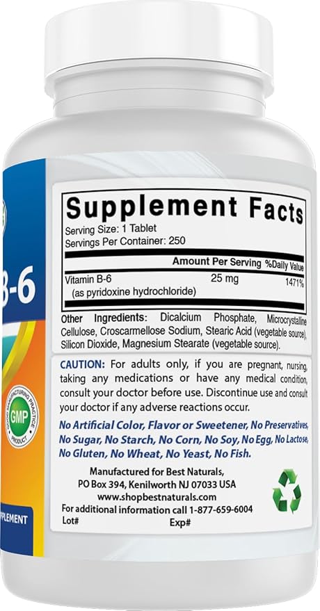Best Naturals Vitamin B6 25mg 250 Tablets (250 Count (Pack of 3))