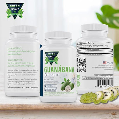 Graviola Guanabana (Soursop) Capsules – 1100mg Per Serving, 90 Vegan Capsules – Organically Grown Guanábana – No Preservatives, Gluten-Free, Made in USA | Immune Support and antioxidant Defense