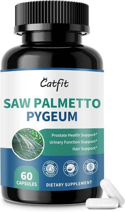 Saw Palmetto for Men 500mg - Prostate Support, Urinary & Hair Health Supplement with Pumpkin Seed Oill, Pygeum - Herbal Complex for Men's Wellness, Vegan Formula, 60 Capsules