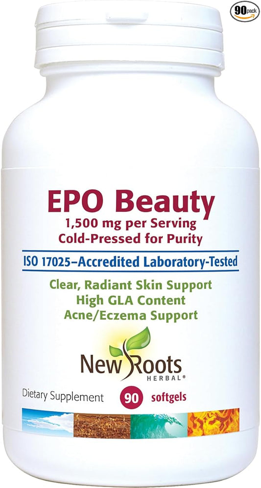 New Roots Evening Primrose Oil Supplement from Cold Pressed Oil - 500 mg (90 Softgels), High GLA Content Supports Women’s Health | Clear, Radiant Skin Support