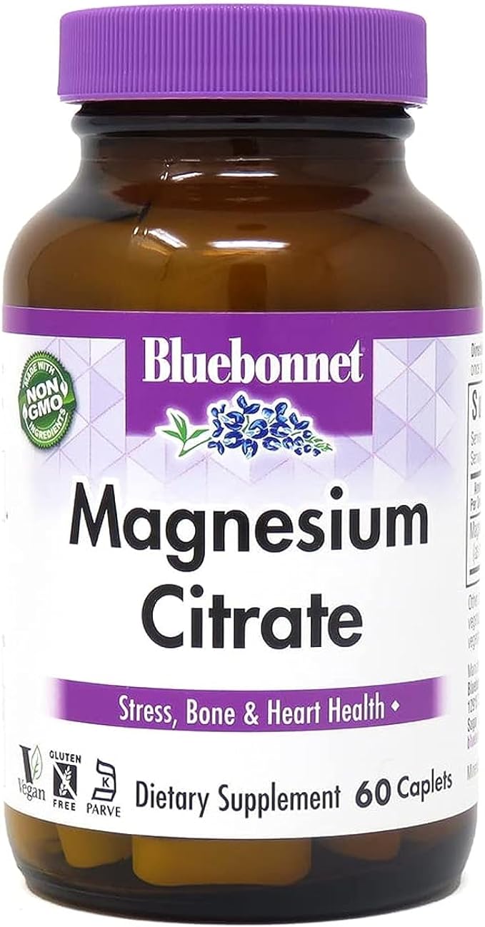Bluebonnet Nutrition Magnesium Citrate (400mg of Magnesium)- Maximum Absorption - Supports Immune Health & Energy Production - Soyfree, Gluten-Free, Non-GMO, Kosher, Dairy Free, Vegan, 60 Caplets