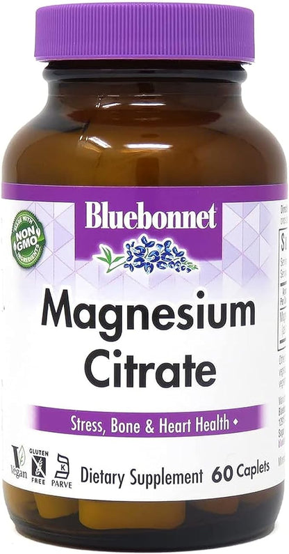 Bluebonnet Nutrition Magnesium Citrate (400mg of Magnesium)- Maximum Absorption - Supports Immune Health & Energy Production - Soyfree, Gluten-Free, Non-GMO, Kosher, Dairy Free, Vegan, 60 Caplets