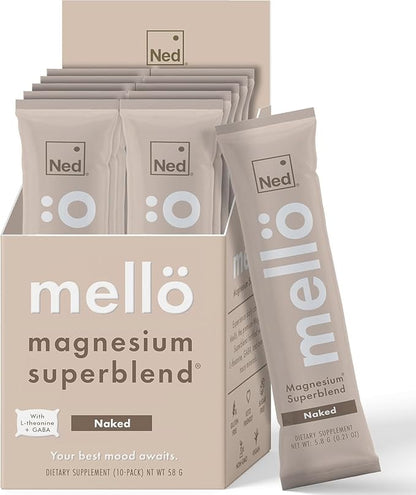 Ned - Mellö Magnesium Superblend - Magnesium Powder Unflavored Supplement Drink Mix with All Natural Magnesium Glycinate and L Theanine, Supports Cognitive Function, Sleep, Calm 10 Servings