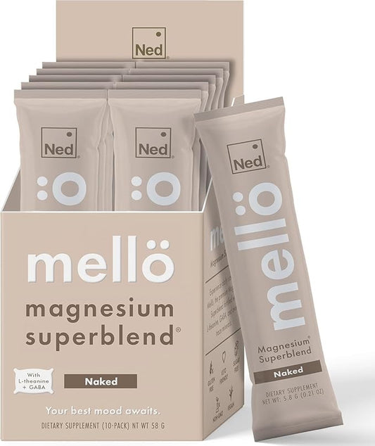 Ned - Mellö Magnesium Superblend - Magnesium Powder Unflavored Supplement Drink Mix with All Natural Magnesium Glycinate and L Theanine, Supports Cognitive Function, Sleep, Calm 10 Servings