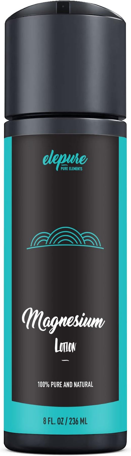 Natural Magnesium Lotion - Highest Potency - Over 1800 MG/oz - 300 mg/tsp - Not Water Based -elepure PURE elements - 8 oz