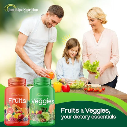 Fruits and Veggies Supplement - 90 Fruit and 90 Vegetable Capsules - 100% Whole Natural Superfood - Filled with Vitamins and Minerals - Supports Energy Levels (2 Pack)