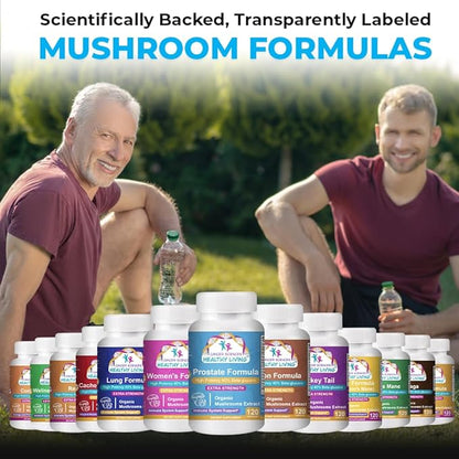 Cancer Sciences Prostate Wellness Supplements for Men, USDA Certified Organic Mushrooms Extract, Extra Strength 1,500 mg, High Potency 40% Beta-Glucans, Immune, Anti-Aging, Antioxidants, 120 Capsules