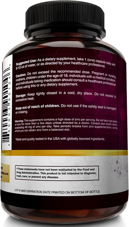 NutriFlair Zinc Picolinate 100mg, 120 Capsules - Vegan, Non-GMO, Made in USA, Third-Party Lab Tested