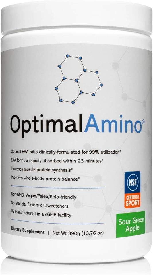optimal amino Amino Acid Powder | 99% Utilized Essential Amino Acid (EAA) Supplement | Pre/Post Workout & Muscle Recovery | NSF for Sport Certified | Sour Green Apple Flavor