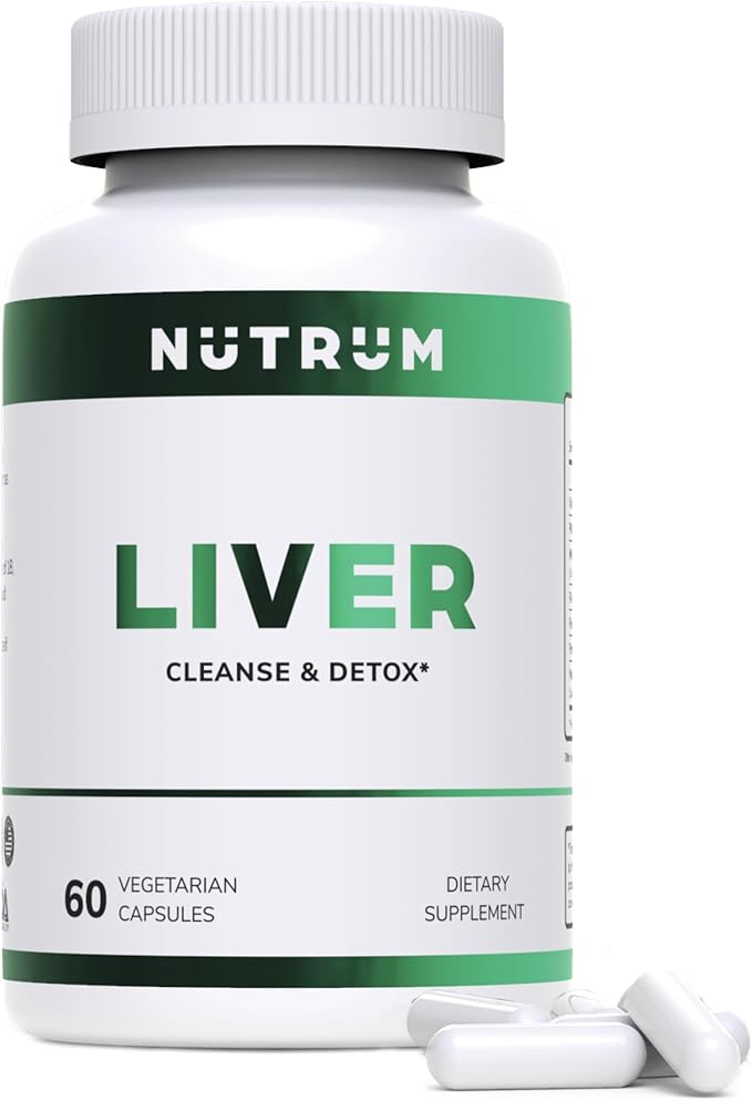 Liver Cleanse and Detox Health Support Supplement by Nutrum, Vegan Liver Formula, Natural Herbal Liver Renewal with Vitamin C, Milk Thistle, Support for Bad Breath, Acne, Low Energy, 60 Capsules
