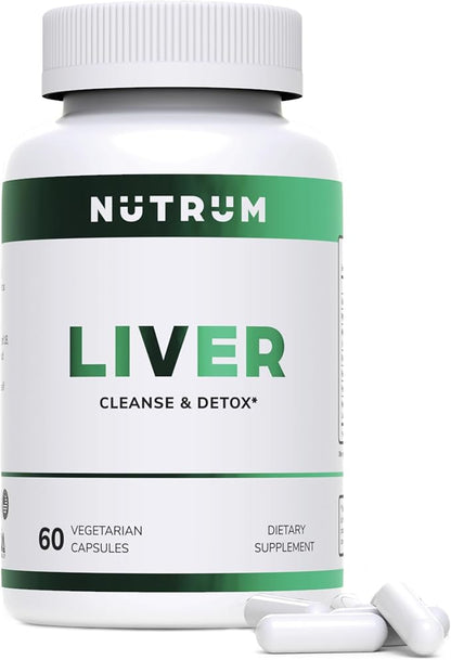 Liver Cleanse and Detox Health Support Supplement by Nutrum, Vegan Liver Formula, Natural Herbal Liver Renewal with Vitamin C, Milk Thistle, Support for Bad Breath, Acne, Low Energy, 60 Capsules