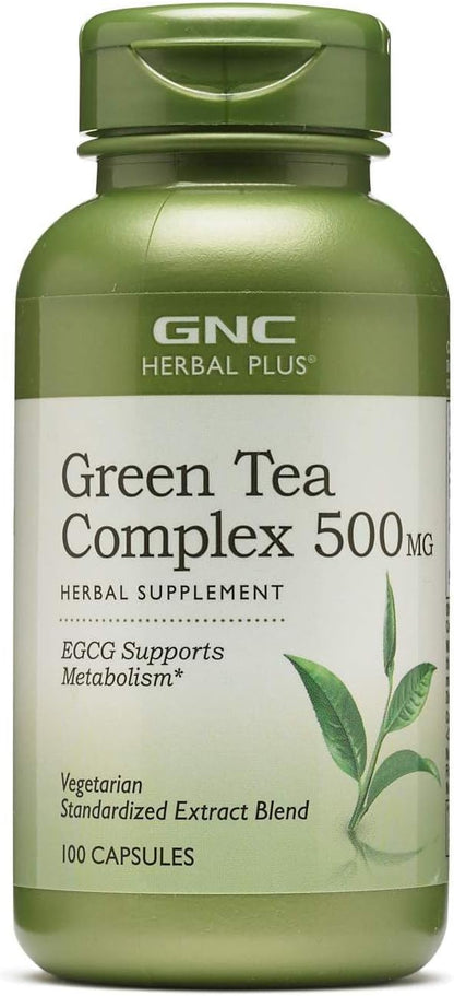 GNC Herbal Plus Green Tea Complex 500mg Supplement, Vegetarian, Supports Metabolism, 100 Servings