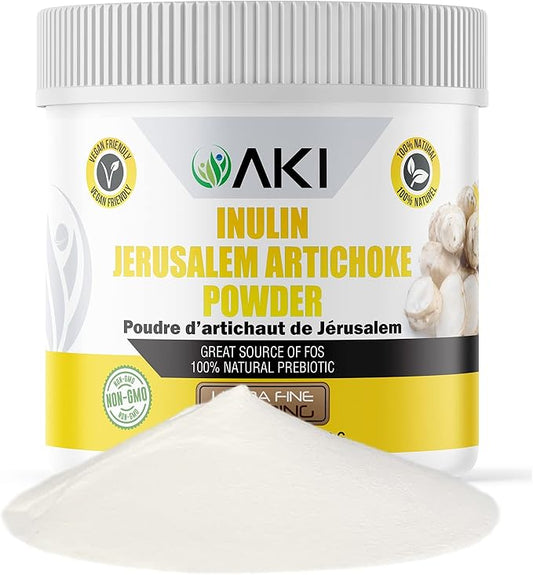 AKI Inulin Jerusalem Artichoke Powder (6oz/170g) Good in Fiber & Prebiotic, Ideal for Coffee, Smoothies, Juice & Other Meals - Vegan, Gluten-Free (Pack of 1)