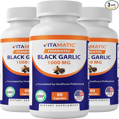 Vitamatic 3 Pack Fermented Black Garlic Extract 1000 mg 60 Capsules - Non-GMO, Gluten Free - (Total 180 Capsules)