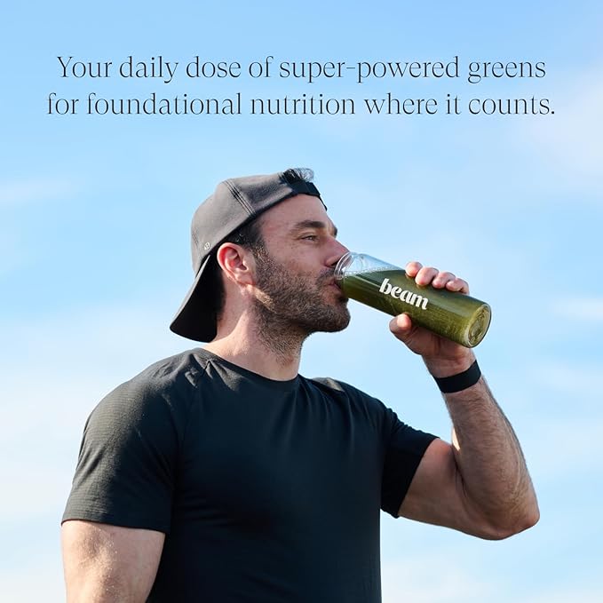 Beam Greens Powder, Greens Superfood Powder, Greens Supplement for Gut Health, Vegan, Non GMO Organic Greens Blend, Daily Greens with Ashwagandha, Vitamin C, B12, B6, D, Strawberry Kiwi, 5 Servings