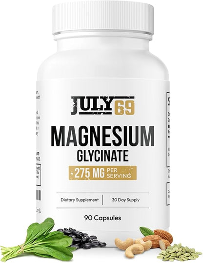 Magnesium Glycinate 275 MG - Extra Strength Vegan Supplement for Men & Women, 90 Capsules, Gluten & Soy Free, Natural Support, 3rd Party Tested, Made in USA