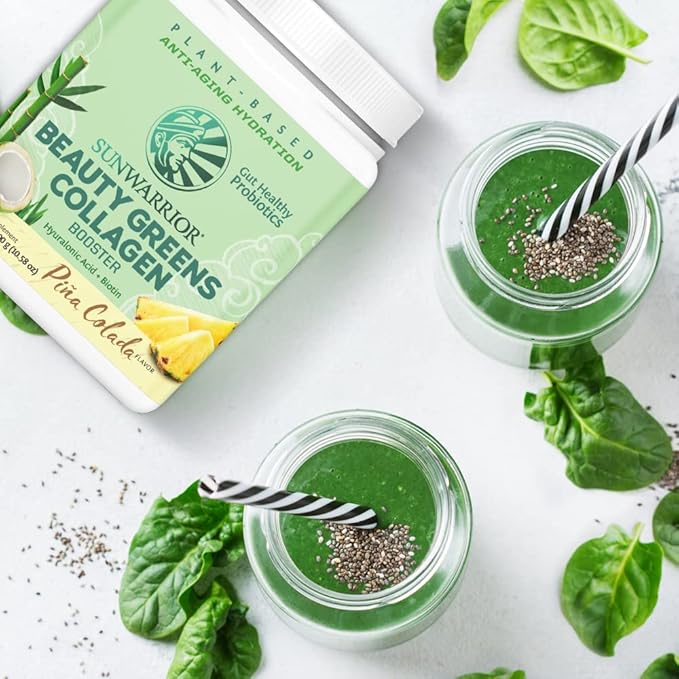 Sunwarrior Vegan Beauty Greens Drink Plant-Based | Hyaluronic Acid Minerals Biotin Probiotics Non-GMO Soy Free Sugar Free Dairy Free Gluten Free | Pina Colada 25 Servings