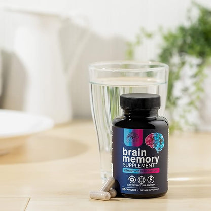 Brain Supplements for Memory and Focus - Advanced Cognitive Formula to Support Concentration, Energy, Clarity - Brain Health Memory Vitamins with Bacopa, Phosphatidylserine, DMAE & More - 60 Capsules