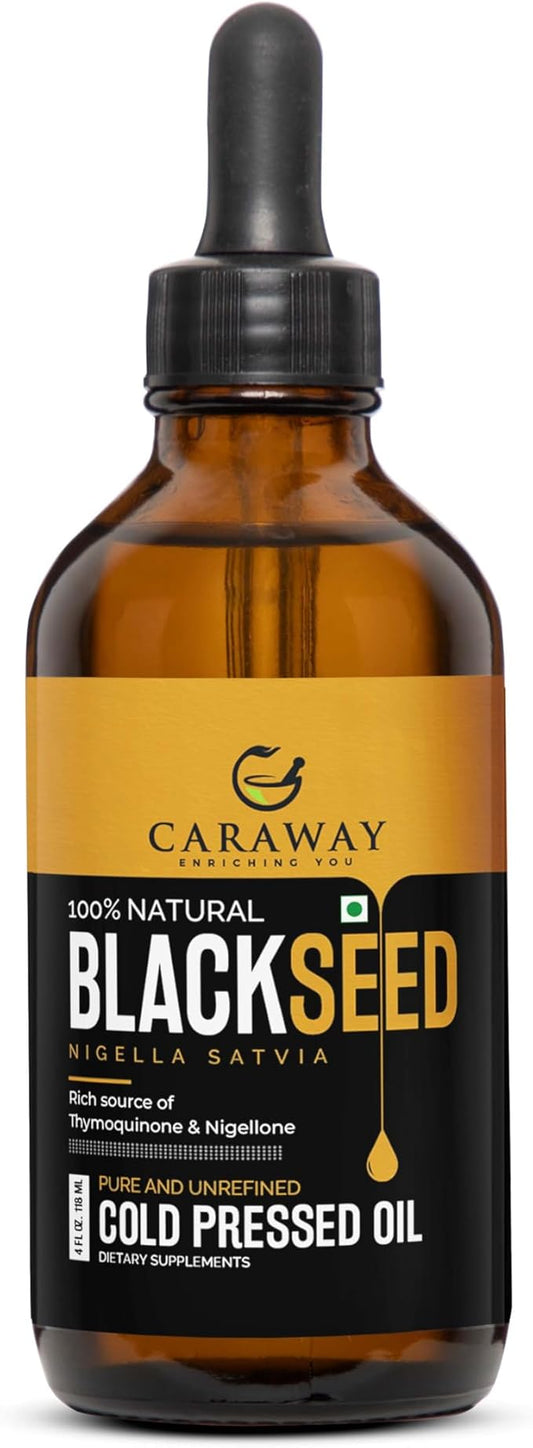 CARAWAY Black Cumin Seed Oil – Cold Pressed Black Seed Oil rich in Thymoquinone – Immunity Booster – Hair Care – Glass Bottle – 8 oz / 236 ml
