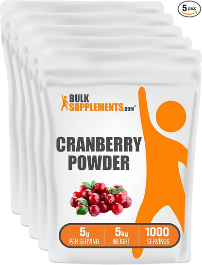BulkSupplements.com Cranberry Powder - Cranberry Supplements for Women & Men, Dried Cranberries Unsweetened - for Urinary Tract Health, Gluten Free & Sugar Free, 5g per Serving, 5kg