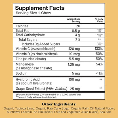 Chewsy Youthful Skin, Fruity Chews Vitamins, Radiance & Hydration Formula, Hyaluronic Acid, Grape Seed Extract, Antioxidants & Minerals, Vitamins Raspberry Lemonade Flavor 6-Day Supply