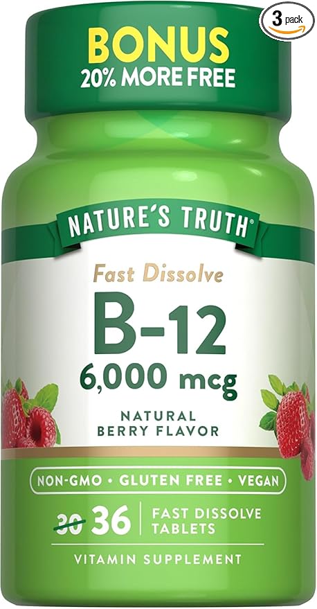 Nature's Truth Vitamin B-12 6000 Mcg, Fast Dissolve Tabs, Natural Berry Flavor