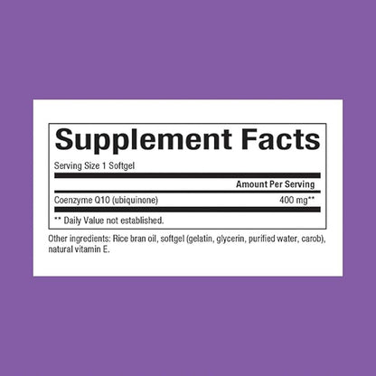 Natural Factors Coenzyme Q10 400 mg, Natural Coenzyme Q10 Supplement for Energy, Heart and Cognitive Support, 60 Softgels
