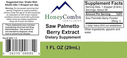 HoneyCombs Saw Palmetto Extract – Herbal Supplement Supports Urinary Tract and Reproductive Health for Men and Women – Alcohol-Free, Cold Pressed Saw Palmetto Liquid Extract, 1 Fl Oz